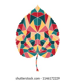 Tree leaf single, colorful polygons, vector icon, isolated on white background