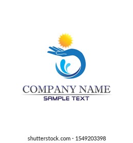 Tree leaf sun water drop vector logo design hand friendly concept