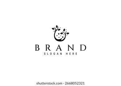 tree leaf twig logo with bubbly water drop combination in flat logo design concept