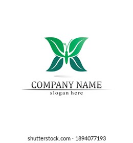 Tree leaf vector and green logo design friendly concept 