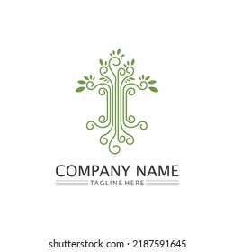 Tree leaf vector and green logo design friendly concept 