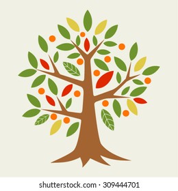  tree with leaf , vector illustration