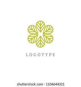 Tree leaf vector logo design, eco-friendly concept. Vector floral curve logo design. Emblem spa, herbal medicine, environment day, ecology and nature logotype. Bio, eco organic outline icon.