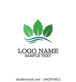 Tree leaf vector logo design wave and water