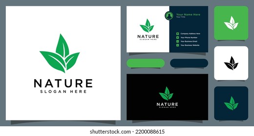 Tree leaf vector logo design and business card
