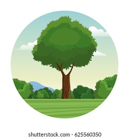 tree leafy forest landscape stamp