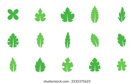 Conjunto de iconos de silueta de árbol frondoso. Esta Imagen de Vector presenta un diseño minimalista y sencillo de hojas.