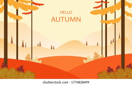 Tree and leaves Autumn background style. Welcome Autumn season design concept.