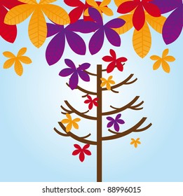 tree and leaves autumn over blue sky. vector illustration