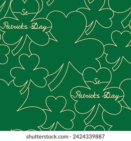 Tree leaves clover with Text St Patrick's Day seamless pattern on green background. Vector illustration.