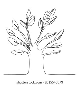 Tree with leaves in continuous line drawing. Sketchy growth concept. Outline simple artwork with editable stroke. Vector illustration.