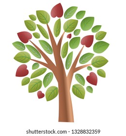 Tree with leaves, crown in the shape of a heart with leaves. Tree with love for nature
