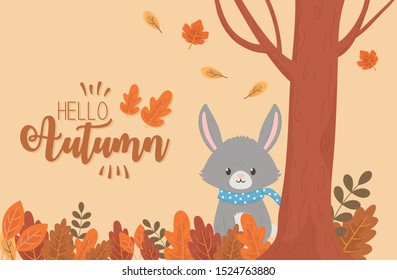 tree leaves falling cute rabbit hello autumn season