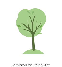 Tree and leaves in flat style. Simple lush tree, botanical element collection isolated on white background.  Vector design