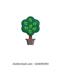 Tree with leaves in flower pot flat icon, Exotic plant vector sign, Potted tree colorful pictogram isolated on white. Gardening symbol, logo illustration. Flat style design
