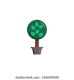 Tree with leaves in flower pot flat icon, Decorative plant vector sign, Potted tree colorful pictogram isolated on white. Gardening symbol, logo illustration. Flat style design