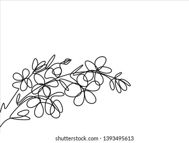 Tree with leaves and flowers continuous line drawing