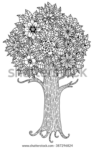 Tree Leaves Flowers Vector Coloring Book Stock Vector (Royalty Free ...