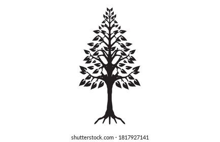 Tree with leaves foliage icon flat style vector illustration.