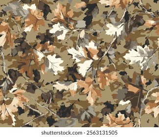 Tree leaves forest camouflage seamless pattern design pattern for hunting and military uniform. Hunting camouflage. Vector forest leaves texture