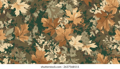 Tree leaves forest camouflage seamless pattern design pattern for hunting and military uniform. Hunting camouflage. Vector forest leaves texture