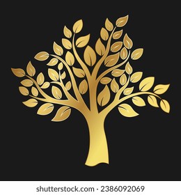 Tree with leaves Gold icon for web and logo in flat style