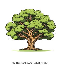 árbol con ilustraciones de hojas sobre la plantilla de diseño del vector de fondo blanco	