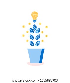 Tree with leaves and lightbulbs, idea plant isolated icon vector. Innovative thoughts resource symbol of solution and creativity. Development success