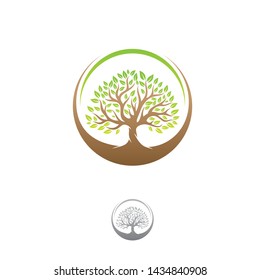 Tree with leaves logo. herbal leaf circle, Ecology, natural logo