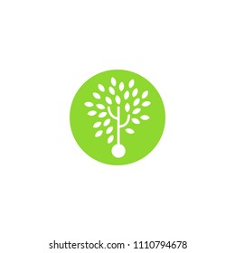 Tree and leaves logo icon inside green rounded circle frame