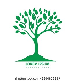 Árbol y deja el logotipo en un fondo blanco. Ilustración del vector