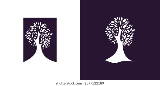 Tree leaves logo vector silhouette leaf life icon graphic isolated