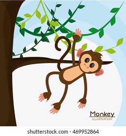 tree leaves monkey cartoon animal ape icon. Colorful design. Vector illustration