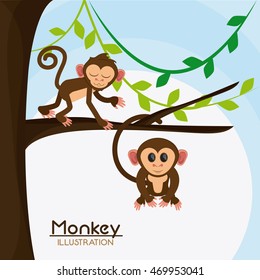 tree leaves monkey cartoon animal ape icon. Colorful design. Vector illustration