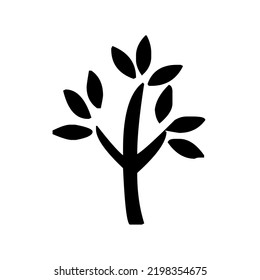 Tree with leaves, nature, graphic, vector, illustration in black color, isolated on white background