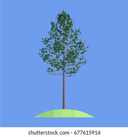 a tree with leaves on a grassy space on a blue background isolated