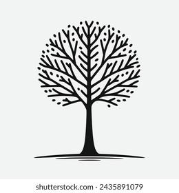 Árbol con hojas Ilustración vectorial de contorno aislado 
