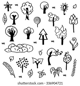 tree and leaves plant free hand drawing vector symbol