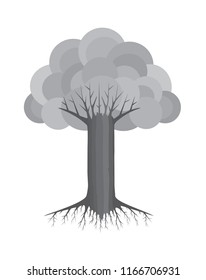 Tree with leaves and roots. Abstract nature in doodle style. Environment design for earth day.