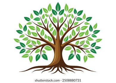 Tree with Leaves and Roots Logo Icon Vector Illustration - Cartoon Clipart and Line Art Design