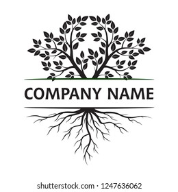 Tree with Leaves and Roots. Vector Illustration. Company name. Plant and Garden.