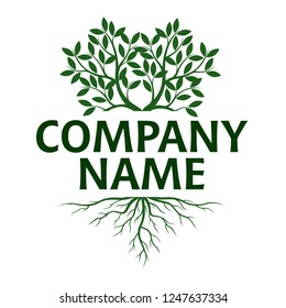 Tree with Leaves and Roots. Vector Illustration. Company name. Plant and Garden.