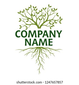 Tree with Leaves and Roots. Vector Illustration. Company name. Plant and Garden.