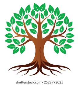 Un árbol con hojas y raíces Ilustración vectorial