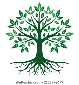 A tree with leaves and roots vector illustration