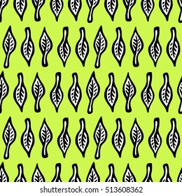 Tree leaves seamless vector pattern on light green background