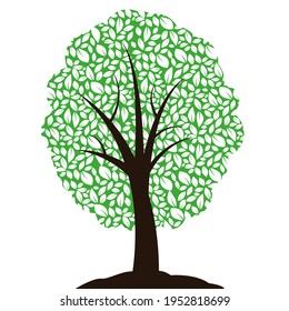 Árbol con hojas. Plantilla para el diseño de logotipos, insignias, emoticones y logotipos para su negocio. Plantas, naturaleza y ecología. Estilo plano. Ilustración del vector
