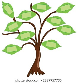 Tree with leaves that contain an copyspace; can be used for educational purpose, add numbers and words; blank labels in the leaves of tree