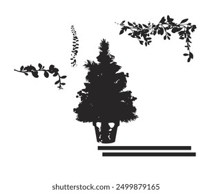 Árbol y hojas con dos rayas negras
