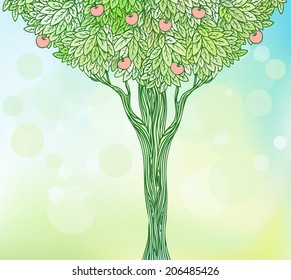 Tree with leaves. Vector illustration.